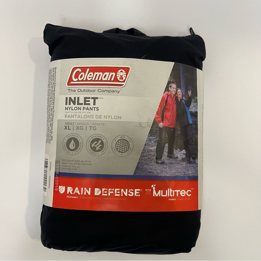 Coleman Inlet‎ Nylon Pants Rain Defense Multitec Fabric size adult XL Waterproof